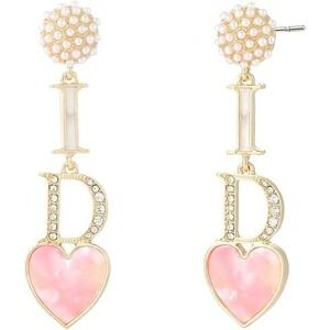 I DO! Wedding Bride Pearl Heart Dangle Drop Earrings Gold Tone Crystal Accents
